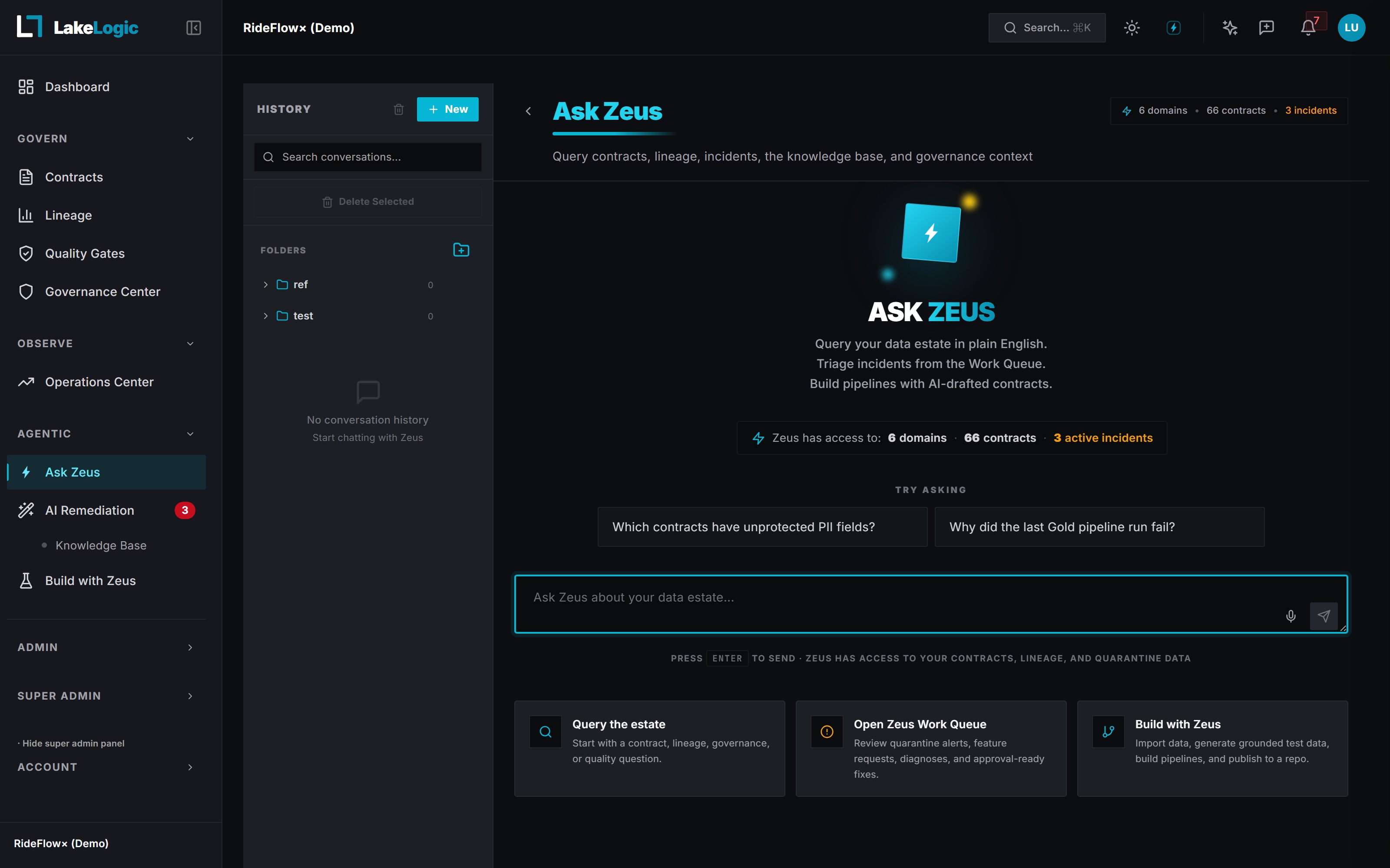 Ask Zeus walkthrough — natural-language query over the institutional memory